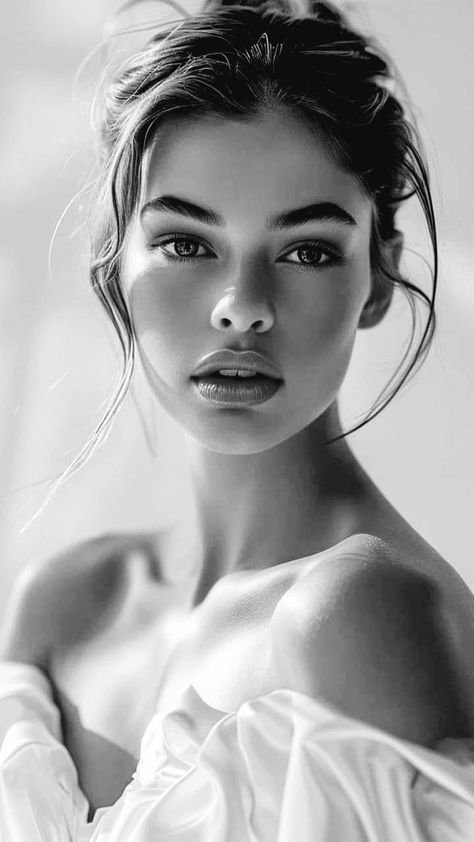 Black And White Images Of People, Portrait Face Photography, Woman Portrait Blackandwhite, Black And White Portrait Photography Faces, Black And White Portraits Of Women, Face Photography Female Portraits, Figures To Draw, Model Face Woman, Portrait Reference Female Faces