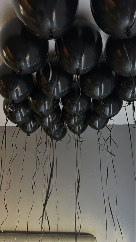 birthday wishes, aesthetic, baddie birthday, wishes Black Birthday Balloons Aesthetic, Blacked Out Birthday Party, Moody Birthday Aesthetic, Black Bday Party Decor, 30 Year Birthday Party Ideas For Her, Black Ballon Aesthetic, Black Theme 21st Birthday, Black Birthday Astethic, Emo Party Aesthetic