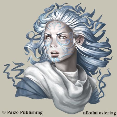 Air Genasi Female Barbarian, Fantasy Facial Markings, Air Genasi Female Druid, Wind Elemental Female, Air Genasi Female Sorcerer, Air Elemental Art, Air Genasi Paladin, Wind Genasi, Air Genasi Wizard