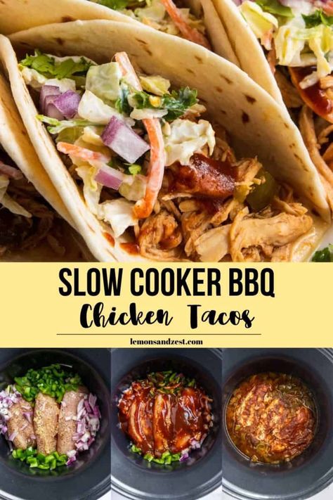 Skip the bun and have your BBQ in a tortilla! These Simple BBQ Chicken Tacos are slow cooked and topped with a creamy simple slaw. Slow cooker tacos are a win every time! #chickentacos #bbqchicken #slowcooker #dinnerrecipe Simple Bbq Chicken, Bbq Chicken Tacos, Creamy Slaw, Crockpot Recipes Mexican, Shredded Bbq Chicken, Slow Cooker Creamy Chicken, Slow Cooker Bbq Chicken, Barbeque Chicken, Bbq Chicken Crockpot