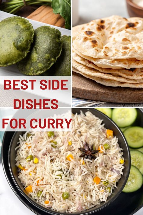 50 Best Side Dishes For Curry • Simple Sumptuous Cooking Side Dishes For Curry, Onion Rice Recipe, Bitter Gourd Fry, Curry Goat, Roti Recipe, Roasted Radishes, Dum Biryani, Aloo Gobi, Brown Rice Recipes