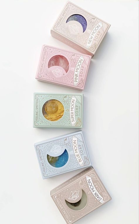 Different Moon Phases, Mystical Gifts, Soap Packaging Design, Savon Diy, Cosmetic Packaging Design, Crystal Moon, Box Packaging Design, Soap Packaging, Tea Packaging