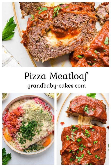 This Pizza Meatloaf is a hearty, flavorful meatloaf base is loaded with melted cheese, then smothered in rich tomato sauce to make this drop dead delicious dinner! This easy comfort food recipe your family will keep coming back to! Meatloaf Pizza Recipe, Pepperoni Meatloaf, Unique Meatloaf, Stuffed Meatloaf Recipes, Pizza Loaf Recipe, Unique Meatloaf Recipes, Pizza Meatloaf Recipe, Flavorful Meatloaf, Easy Italian Meatloaf