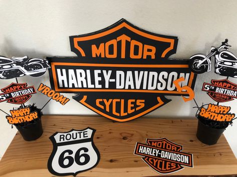 Harley Davidson Centerpieces Ideas, Harley Davidson Party Theme, Harley Davidson Baby Shower, Harley Davidson Party, Harley Davidson Decor, Harley Davidson Birthday, Motorcycle Party, Harley Davidson Baby, Snoopy Birthday