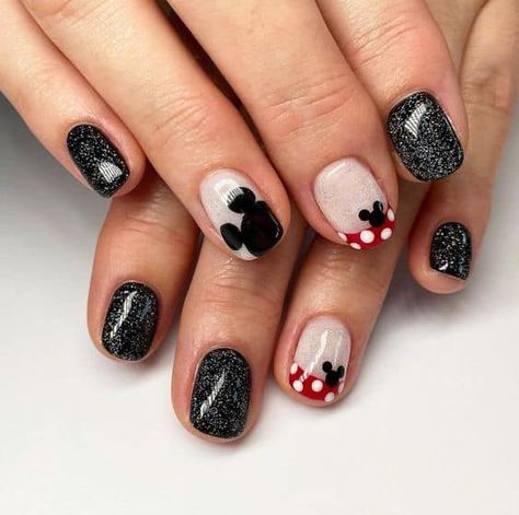 Simple Disney Nails, Nails Gels, Disney Themed Nails, Disney Nail Designs, Disney Inspired Nails, Minnie Mouse Nails, Mickey Nails, Nail Art Stickers Decals, Painted Nail Art