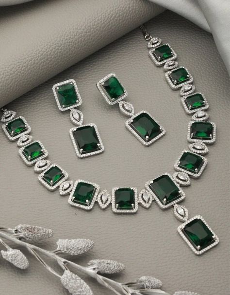 SG JEWELLERY STORE  PRODUCT DETAILS :- Emerald Green Zirconium Faux Diamond pendant Set, Silver plated CZ Necklace, American diamond, Indian jwelry, Wedding Jewelry, Gift for her What you Get :- 1} Necklace 2} Earrings PRODUCT DESCRIPTION Elevate your outfit with this mesmerizing jewellery set. This luxurious set is crafted from silver plated metal and adorned with dazzling AD Stones, making it perfect for those special occasions when you need to look your absolute best. Boasting sophisticated e Emerald Jewelry Necklace, Ad Jewellery, Diamond Pendant Set, Diamond Pendant Sets, 2 Earrings, Back Necklace, Magical Jewelry, Luxury Jewellery, Cz Necklace