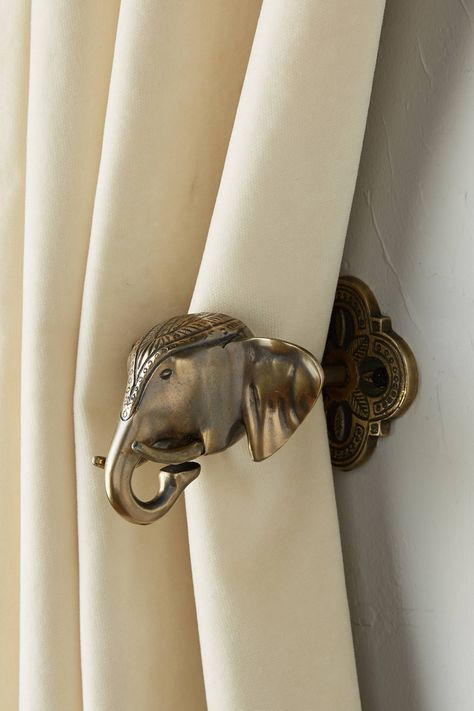 Would need two of these but not necessarily at the same time! In bronze/gold! Utility Decor, Elephant Curtains, Curtains Holder, Sheers Curtains Living Room, Royal Elephant, Curtains Living Room Modern, Curtains Pictures, Elephant Home Decor, Living Room Curtains