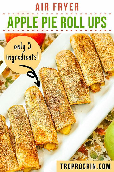 Three Ingredient Apple Pie Air Fryer Tortilla, Air Fryer Apple Pie Tortilla, Apple Turnovers With Pie Crust Air Fryer, Peach Tortilla Dessert, Air Fryer Fruit Roll Ups, Air Fryer Apple Pie Taquitos, Apple Pie Roll Ups, Apple Pie Filling Desserts, Air Fryer Apple Pie