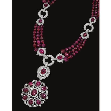 brooch ||| sotheby's ge1102lot62c3qen Ruby And Diamond Necklace, Ruby Beads, Beads Jewellery, The Necklace, Ruby Necklace, Royal Jewels, Ruby Jewelry, A Necklace, Fine Jewellery