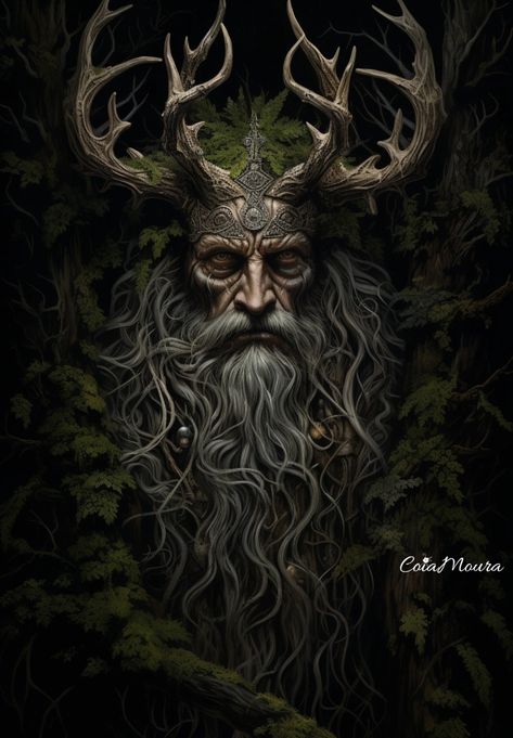 Elder Tree Tattoo, Elemental Gods, Green Man Tattoo, Tree Ent, Mystical Creatures Mythology, Herne The Hunter, Celtic Druids, Celtic Gods, King Tattoos