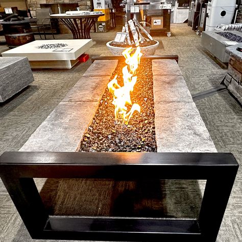 The Crestone Gas Fire Pit Table is an innovative & unique design that looks custom-built and adds a touch of elegance and luxury to any outdoor space. The table and creates a classy and great conversation area to sit around and unwind – a one-of-a-kind custom stone fire pit that looks like it’s floating. Ships in 4 to 6 weeks, perfectly packed and ready to set in place. 66" x 36" x 20" high to top of steel, 19 1/2" high to top of the stone so you can set your drinks on the table or put your feet Steel Fire Pit Ideas, Portable Fire Pit, Outdoor Fire Table, Conversation Area, Propane Fire Pit Table, Portable Fire Pits, Steel Fire Pit, Stone Fire Pit, Gas Fire Pit Table