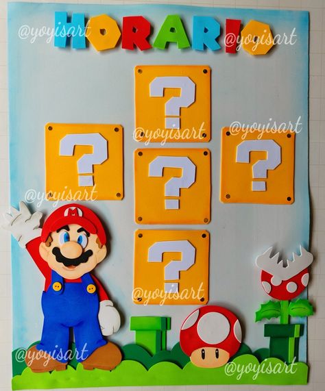 Horario Super Mario Bros Party, Mario Bros Party, Class Theme, English Games, Christmas Tree Art, Bday Cards, Album Diy, Preschool Art Activities, Mario Kart