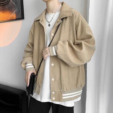 Korean Outfit Male, Male Outfits Aesthetic, Aesthetic Male Outfits, Cute Korean Outfits, Uniform Men, Baseball Jacket Men, Aesthetic Outfits Men, Casual College Outfits, Jackets Men Fashion