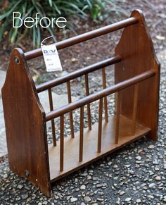 magazine-rack-before Magazine Rack Makeover, Magazine Rack Repurposed, Wooden Magazine Rack, Thrift Store Upcycle, Thrift Store Makeover, Thrift Store Diy, Thrift Store Decor, Thrift Store Crafts, Upcycle Decor