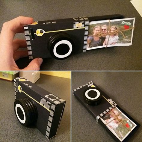 present idea - camerabox made of box matches #DIY #camerabox Diy Match Box Crafts, Camera Photo Box Diy, Camera Gift Box Diy, Diy Photo Box Gift, Camera Box Diy, Diy Cardboard Camera, Photo Box Diy, Cardboard Camera, Camera Crafts