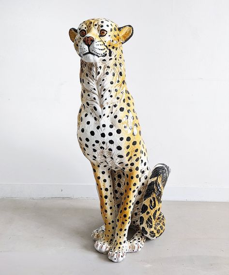 Listed on VNTG.com: XL Ceramic Leopard Statue, 1960's | #vntg #vintage Ceramic Leopard, Leopard Statue, Yellow Ceramics, Decorative Wall Plaques, Ceramic Candle Holders, Ceramic Figures, Gold Ceramic, Italian Ceramics, 1930s Art Deco