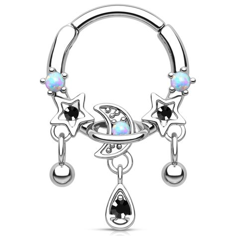 PRICES MAY VARY. Style of Septum Ring: One Order Include One Piece Septum Ring with Opal Moon and Star Clear CZ for Women. Different Size and Color for You to Choose, Suitable for Many Occasions Wearing! Comfortable Gauge of Septum Jewelry: Bar Thickness: 16G/1.2mm; Inner Diameter: 8mm/10mm, Perfect for Septum Piercing Jewelry, Daith Piercing jewelry, Conch Piercing Jewelry, Helix Earrings, Cartilage Earrings, and More. Material of Daith Earrings: 100% Stanless Steel, Hypoallergenic, Nickel and Cool Septum Piercing, Spike Septum Piercing, Jewelry Daith, Cute Septum Rings, Earring Bar, Star Cartilage Earring, Opal Septum, Septum Piercing Jewelry, Jewelry Bar