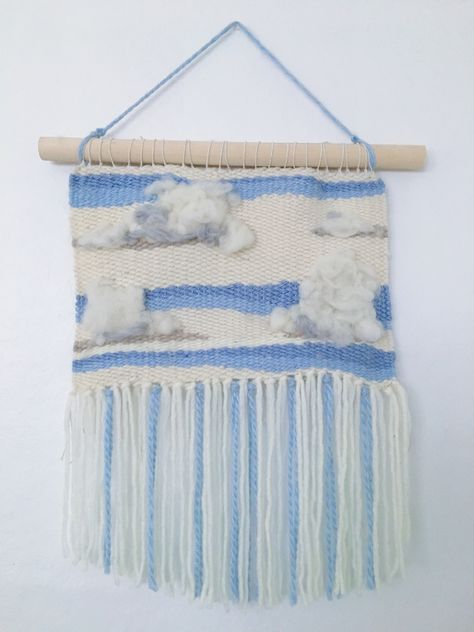 Cloud Tapestry #tapestry #nursery #wallart #wovenclouds #sky #wallsofwild Cloud Tapestry, Hanging Clouds, Tapestry Loom, Weaving Wall Hanging, Sky Design, Pink Sky, Tapestry Weaving, Loom, Throw Blanket