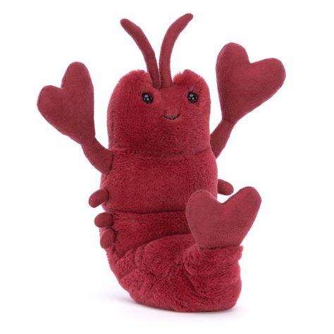 Jellycat Love-Me Lobster.

Coming in soft, deep burgundy red fur, with two little antennae, truncated side legs, glossy eyes and a cute smiley face!

What makes this a true valentines crustacean are the heart shaped pincers and tail!

If you are looking for a slightly less obvious present - look no further! Laika Dog, Jellycat Toys, Jellycat Stuffed Animals, Heart Plush, Crustaceans, Cuddly Toy, Cute Stuffed Animals, Plush Animals, Love Me