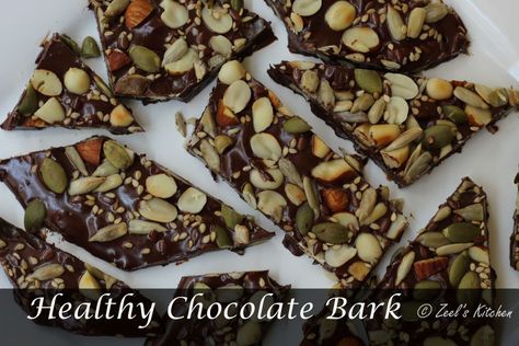 Healthy Chocolate Bark is made from good quality dark chocolate and loaded with the goodness of roasted nuts and seeds. Whenever you are craving some sweets but looking for some healthy bytes, you must try this Chocolate Bark with Roasted Nuts and Seeds. Bark Healthy, Nuts And Seeds Recipes, Banana Shake Recipe, Poha Recipe, Chocolate Bark Recipe, Beetroot Salad, Healthy Seeds, Bark Recipe, Roasted Nuts