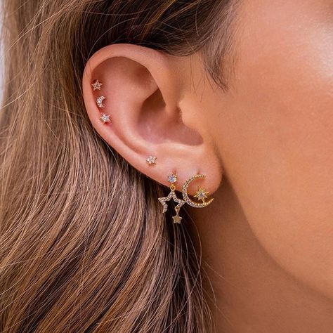 Earring Piercing, Accesories Jewelry, Moon Studs, Cartilage Earring, Jewelry Beautiful, Womens Jewelry, Earring For Women, Gemstones Jewelry, Pretty Necklaces