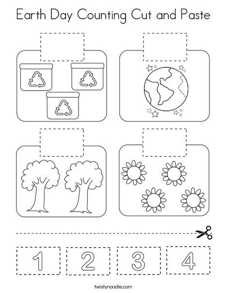 Earth Day Counting Cut and Paste Coloring Page - Twisty Noodle Alam Sekitar Activity, Earth Worksheets For Preschool, Earth Day Worksheets, English Poems For Kids, Halloween Counting, Earth Day Coloring Pages, English Poems, Transportation Worksheet, Handwriting Sheets