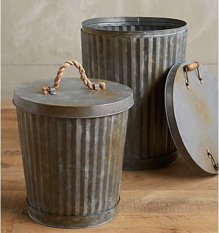 Anthropologie Is Selling This Trash Can For $100 And People Are Appalled Metal Trash Cans, Dog Food Storage Containers, Dog Food Container, Metal Canisters, Dog Food Storage, Diy Metal, Trash Bins, West Village, Garbage Can