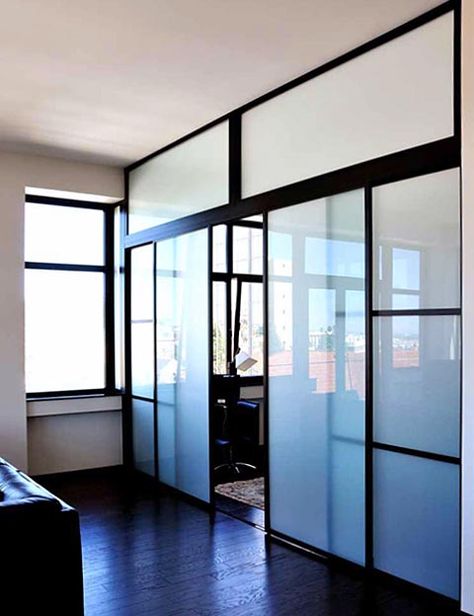 Living Room Separator Ideas, Sliding Door Company, Interior Sliding Doors, Door Dividers, Glass Room Divider, Glass Room, Door Company, Chrome Extension, Divider Wall