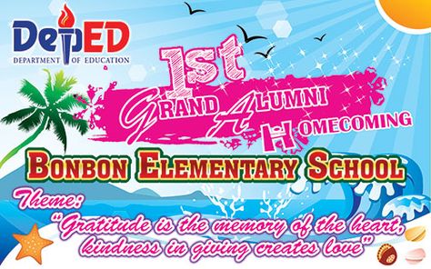 Bonbon Elementary School 1st Grand Alumni Homecoming | Tambay Arts Alumni Homecoming, Tarpaulin Design, Happy 7th Birthday, Christian World, Fraternity Shirts, 7th Birthday, Graphic Designs, Fraternity, Elementary School