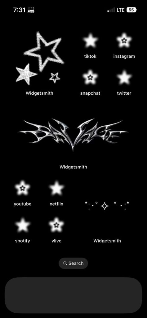 Star Homescreen Ideas, Star Themed Homescreen, Star Phone Theme Layout, Star Themed Phone Layout, Star Iphone Layout, Star Phone Layout, Stars Homescreen, Star Phone Theme, Homescreen Layout Black