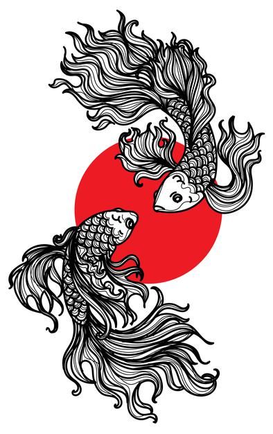 Tattoo Inspired Art, Freepik Premium Vector, Abstract Koi Fish, Japanese Fish Art, Koi Fish Line Art, Tattoo Art Drawings Sketches, Vector Tattoo, Koi Art, Japanese Drawings