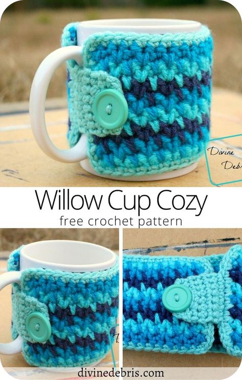 Perfect palette cleanser after such a busy holiday, the Willow Cup Cozy is quick and easy to customize. Make it for everyone, get your small projects ready even before the holidays. Or make it… More Ooze Cup Cozies, Crochet Cozies, Palette Cleanser, Cup Cozy Crochet Pattern, Yarn Art Projects, Cup Cosy, Mug Cozy Pattern, Mug Cover, Crochet Mug