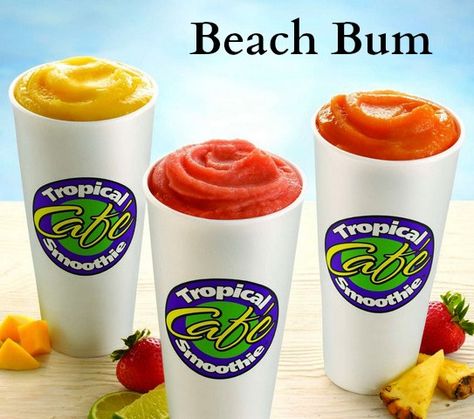 Tropical Smoothie Cafe -- Beach Bum -- In Blender Add:  -1/2 cup milk  -6 -7 frozen strawberries -1/2 ripe banana  -1/2 tablespoon sugar  -1 baker's white chocolate square  -1 cup ice   Directions:    1.) Melt chocolate in microwave for about 1 to 1 1/2 minutes, just enough until the chocolate is soft.  2.) Add all ingredients to blender, blend until smooth. 3.) Enjoy! MAKES ONE SERVING Slushie Recipe Blender, Melt Chocolate In Microwave, Tropical Smoothie Recipes, Tropical Smoothie Cafe, Apricot Smoothie, Mall Food Court, Slushie Recipe, Tropical Smoothie, Pineapple Smoothie