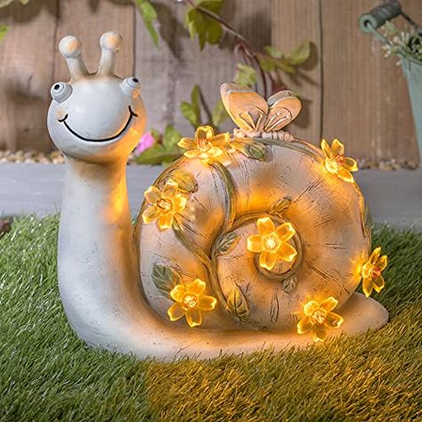 GloBrite Garden Ornament Solar Snail Figurine - Garden Statue Sculpture Solar Powered Lights Animal Figurine for Yard... Ceramic Lawn Ornaments, Snail Figurine, Solar Led Lights Outdoor, Clay Mushroom, Snails In Garden, Garden Figures, Butterfly Lighting, Garden Figurines, Lawn Lights