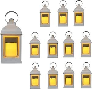 Just in Time for Winter (12 Pc Set) 10" Decorative Lanterns with Flameless LED Lighted Candle, 5 Hr Timer, Antique Look Indoor Outdoor Home, Garden, Weddings - White. includes Bonus String Lights! Decorative Lanterns, Indoor Lanterns, Iron Candlesticks, Lantern Candle Decor, Garden Weddings, Led Lantern, Novelty Lighting, Outdoor Home, Flameless Candles