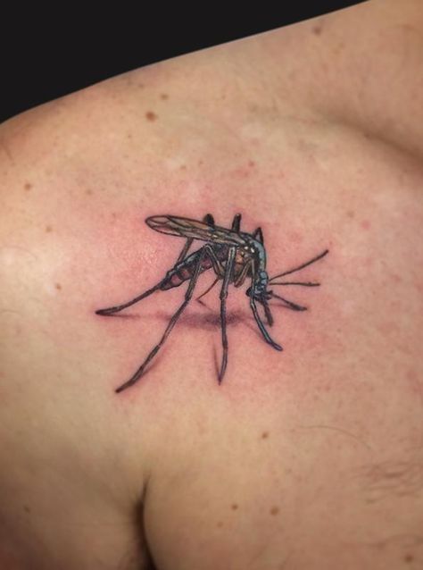 Mosquito tattoo by Spencer Caligiuri - I did this mosquito on one of my best friends. We've hiked lots of miles together and been bit by many mosq Mosquito Tattoo Ideas, Mosquito Images, Alaska Tattoos, Mosquito Tattoo, Mosquito Drawing, Alaska Tattoo, Tato 3d, Outlaw Tattoo, Tattoo Bunt