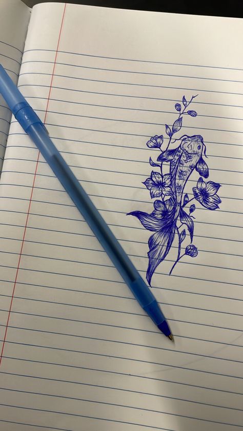 Coi Fish With Flowers Tattoo, Random Sketches Doodles Art Journals, Coi Fish Tattoos, Sketchbook Art Journal Ideas Aesthetic, Pen Drawing Simple, Coi Fish Tattoo, Koi Fish Drawing, Magic Runes, Clever Tattoos