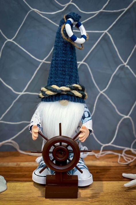 Themed Gnomes Camping Gnome, No Sew Gnome, Themed Gnomes, Beach Gnomes, Diy Lighthouse, Beach Gnome, Gnome Ideas, Diy Nautical, Gnome Diy