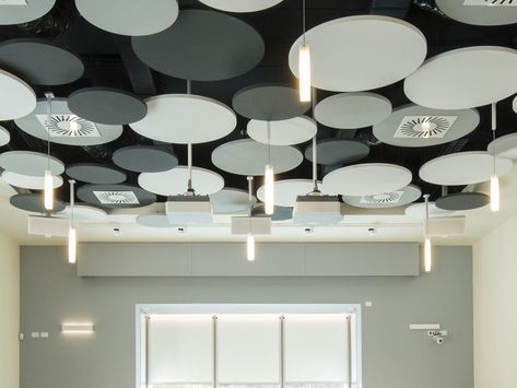 Mineral acoustic ceiling clouds OPTIMA L CANOPY by Armstrong Acoustic Clouds, Ceiling Clouds, Acoustical Ceiling, Acoustic Baffles, Cloud Ceiling, Acoustic Ceiling Panels, Office Ceiling, Armstrong Ceiling, Acoustic Ceiling