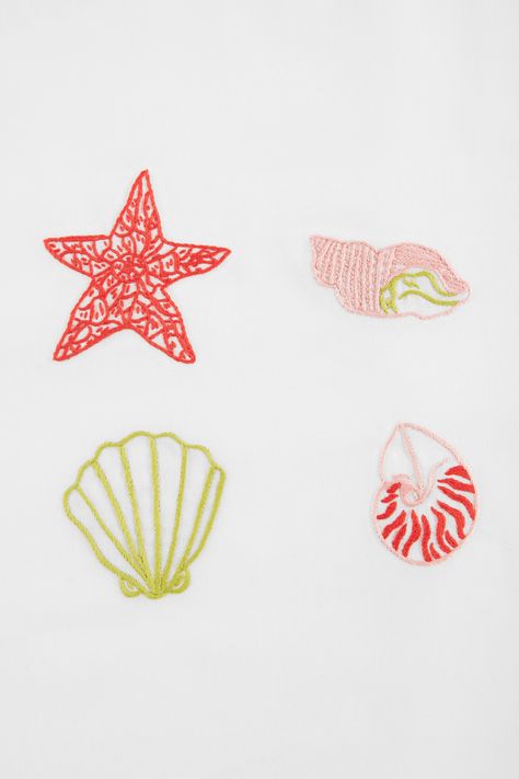 Shells Embroidery, Embroidery Transfers, Shell Pattern, Fish Patterns, Embroidery Patterns Free, Embroidery For Beginners, Free Embroidery Designs, Bolt Pattern, Rainbow Pattern