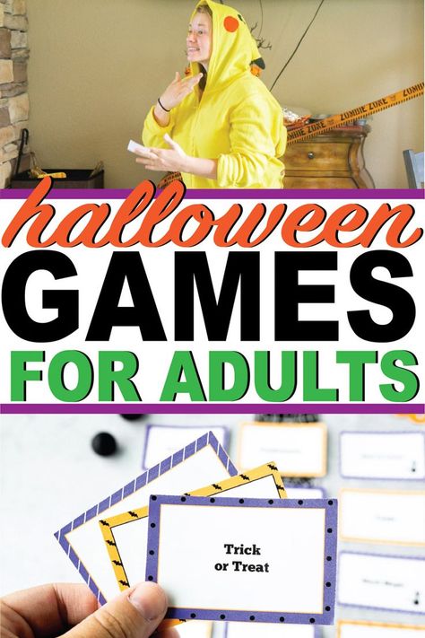 Three of the best Halloween games for adults or teens! Perfect whether you're hosting a Halloween party at work or at home! And they come with free printables making it so easy to play! Work Halloween Party, Best Halloween Games, Halloween Games For Adults, Name That Tune Game, Games Adults, Adults Games, Halloween Prizes, Halloween Bingo Game, Charades Cards