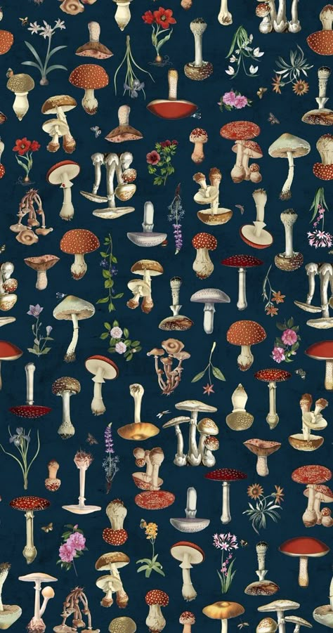 Whimsical Iphone Wallpaper, Hongos Wallpaper, Cottagecore Wallpaper Mushroom, Whimsy Goth Wallpaper, Herbology Wallpaper, Mushroom Pattern Wallpaper, Cottagecore Iphone Wallpaper, Mushroom Wallpaper Iphone, Cottagecore Wallpaper Iphone