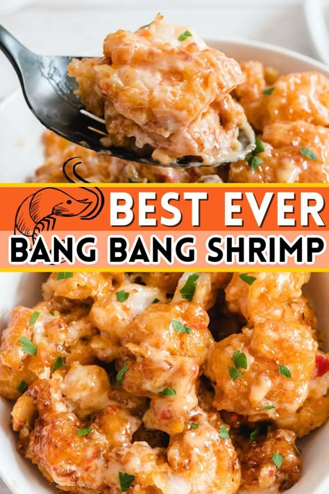 Our Bang Bang Shrimp recipe is adapted from the delicious Bonefish Grill appetizer. It’s the perfect crunchy, sweet, and spicy fried shrimp. It’s bursting with mouthwatering flavor and it’s truly unlike any other shrimp recipe that’s out there! Montanas Kapow Shrimp Recipe, Bambam Shrimp Recipe, Kapow Shrimp Montanas, Bang Bang Shrimp Skewers, Blackstone Grill Shrimp Recipes, Boom Boom Shrimp Recipe, Air Fryer Bang Bang Shrimp Tacos, Pork And Shrimp Recipes, Shrimp Dijon Recipes