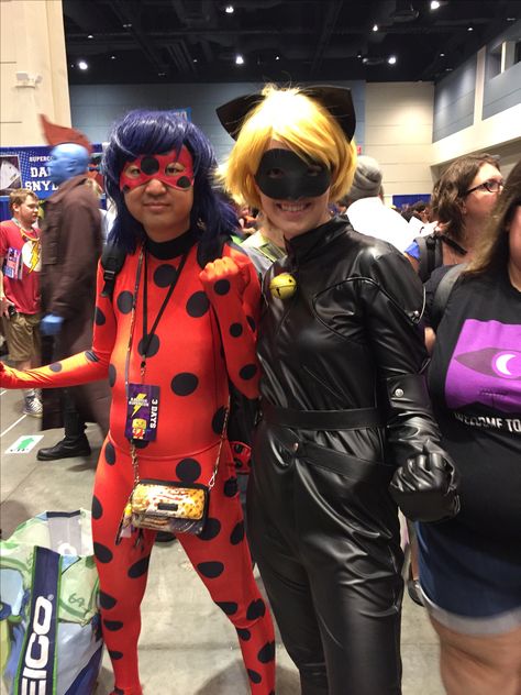 Ladybug and Cat Noir at Raleigh Super Con 2017 Cat Noir And Ladybug Costume, Ladybug And Cat Noir Halloween Costume, Miraculous Ladybug Halloween Costumes, Ladybug And Cat Noir Cosplay, Chat Noir Costume, Lady Buggy E Cat Noir, Ladybug And Cat Noir Costume, Cat Noir Cosplay, Cat Noir Costume