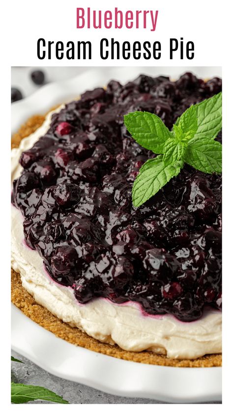 This no bake blueberry cream cheese pie starts with a buttery graham cracker crust, then topped with a silky cream cheese filling, and a sweet blueberry pie filling. This no bake pie is the perfect spring and summer dessert that can be made ahead of time and ready to be served with homemade whipped cream! Cheesy Ranch Chex Mix, Ranch Chex Mix Recipes, Blueberry Cream Cheese Pie, Ranch Chex, Best Coconut Cake Recipe, Ranch Chex Mix, Mini Blueberry Pies, Strawberry Cream Cheese Pie, Cream Cheese Pie Recipes