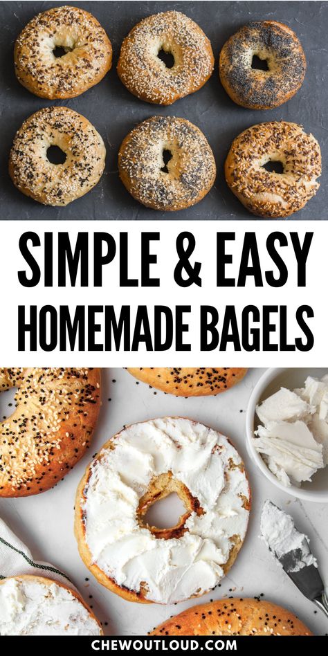 Bagels With Bread Flour, Fresh Bagel Recipe, 5 Ingredient Bagels, At Home Bagels, How To Make Your Own Bagels, Bagel Recipes Easy, Active Dry Yeast Bagels, Homemade Plain Bagels, Easy Bagel Recipe No Yeast