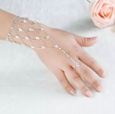 2017 Chic Bridal Hand Bracelets Rhinestone Bridal Hand Harness Bangle Slave Chain Wedding Hand Bracelets Finger Ring Bracelets From Janet2011, $4.61 | Dhgate.Com Hand Bracelet With Ring, Rhinestone Anklet, Hand Harness, Finger Bracelets, Rhinestone Fashion, Hand Bracelet, Rhinestone Bridal, Hand Chain, Hand Jewelry