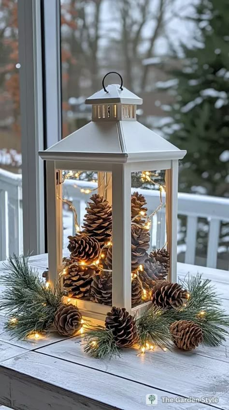 White Lantern Christmas Decor, Thanksgiving Lantern, Lantern Decor Ideas, Seasonal Centerpieces, Christmas Lantern Ideas, Lantern Christmas Decor, White Lantern, Lantern Decor, Lantern Christmas