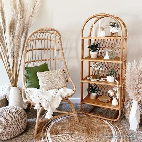 Arched Rattan Shelf, Rattan Bookcase, Rattan Bookshelf, Styling Shelf, Small Bookshelves, Rattan Shelf, Plant Room, Rattan Cane, Shelving Ideas