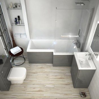 Bathroom Tub Tile Ideas, Bathroom Suites Uk, Fancy Bath, Tiny Bathroom Makeover, Toilet Ideas, L Shaped Bath, Square Bathroom, Shower Combo, Shower Over Bath